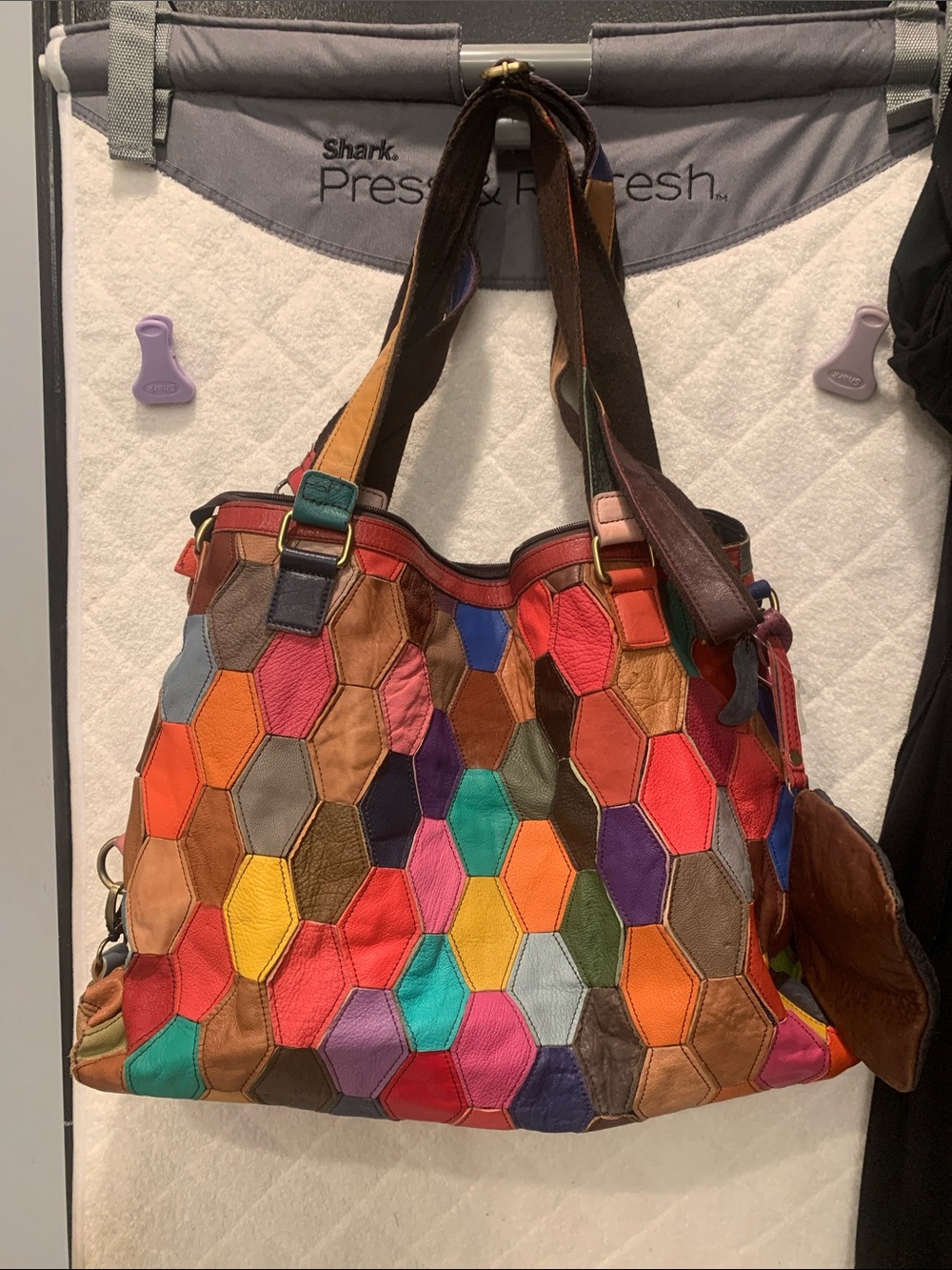 Colorful Hex Patchwork Leather Tote Bag - Multicolor Women’s Shoulder Tote